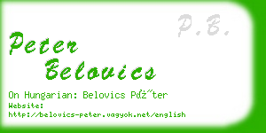 peter belovics business card